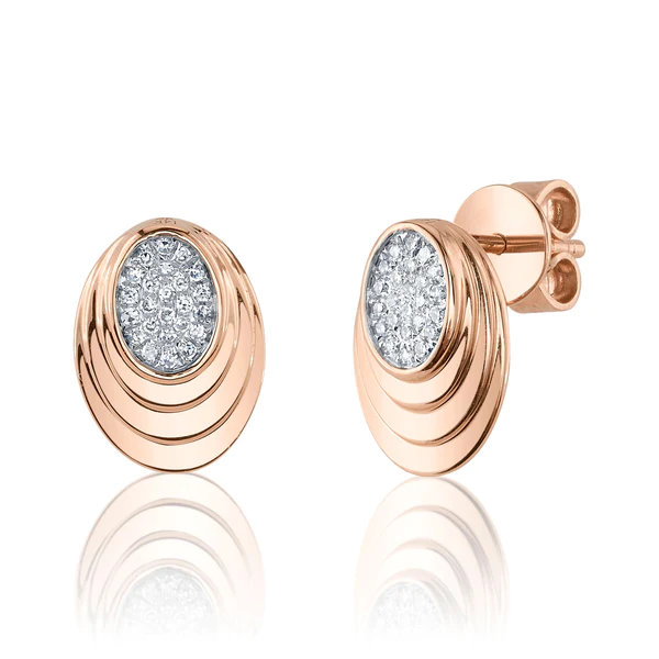 14K Gold Diamond Oval Stud Earrings