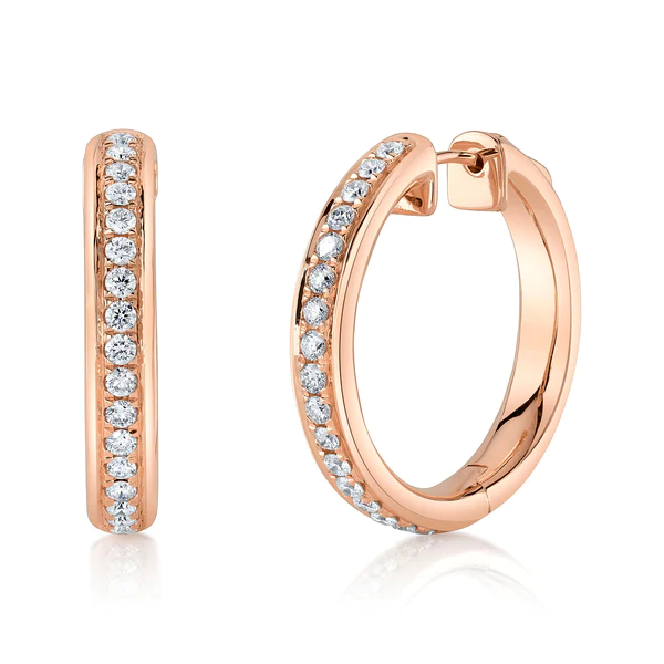 14K Gold Diamond Hoop Earrings