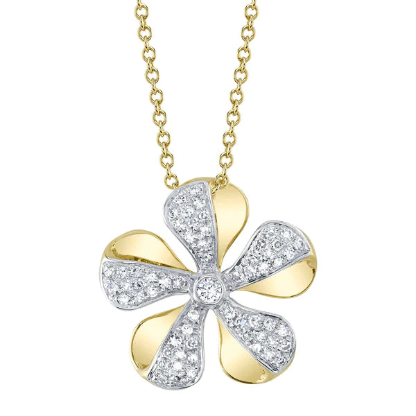14K Gold Diamond Flower Necklace