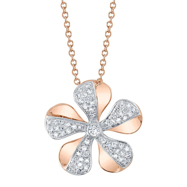 14K Gold Diamond Flower Necklace