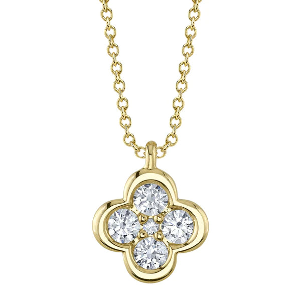 14K Gold Diamond Clover Necklace