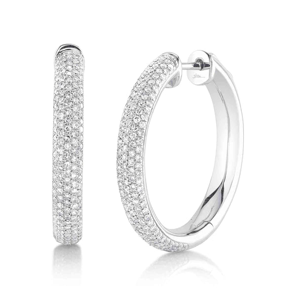 14K Gold Pave Diamond Hoop Earrings