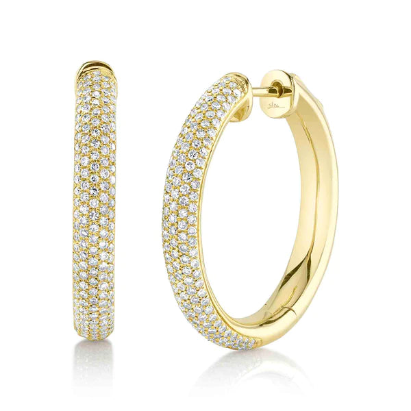 14K Gold Pave Diamond Hoop Earrings