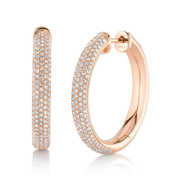 14K Gold Pave Diamond Hoop Earrings