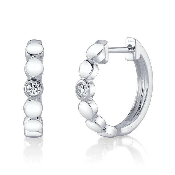 14K Gold Diamond Bezel Huggie Earrings