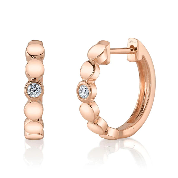 14K Gold Diamond Bezel Huggie Earrings