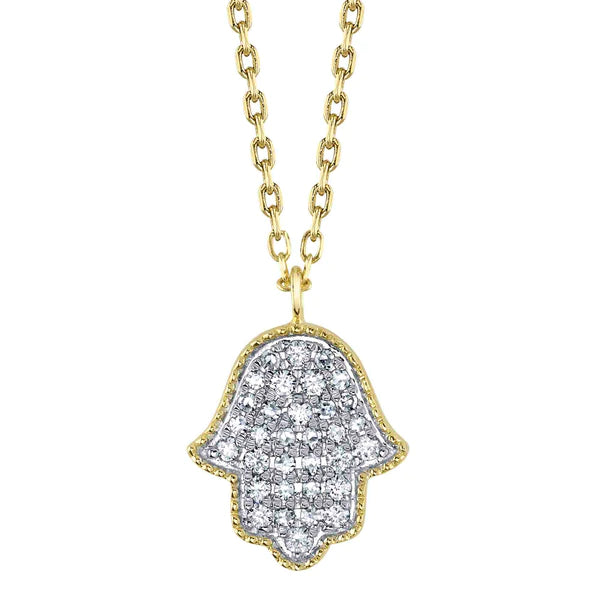 14K Gold Diamond Pave Hamsa Necklace