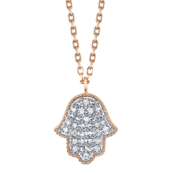 14K Gold Diamond Pave Hamsa Necklace