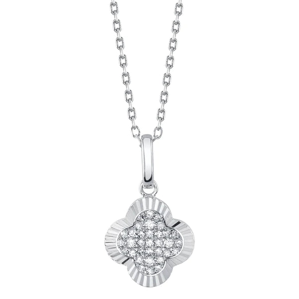 14K Gold Diamond Clover Pendant Necklace