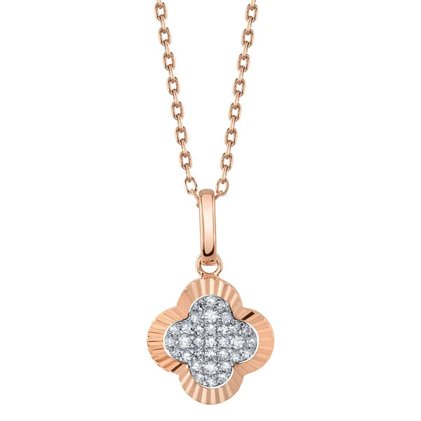14K Gold Diamond Clover Pendant Necklace