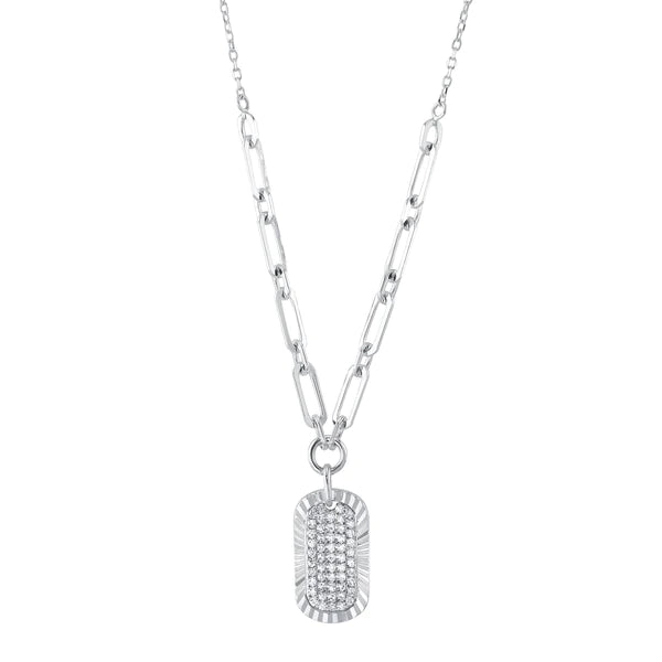 14K Gold Diamond Dog Tag Link Necklace