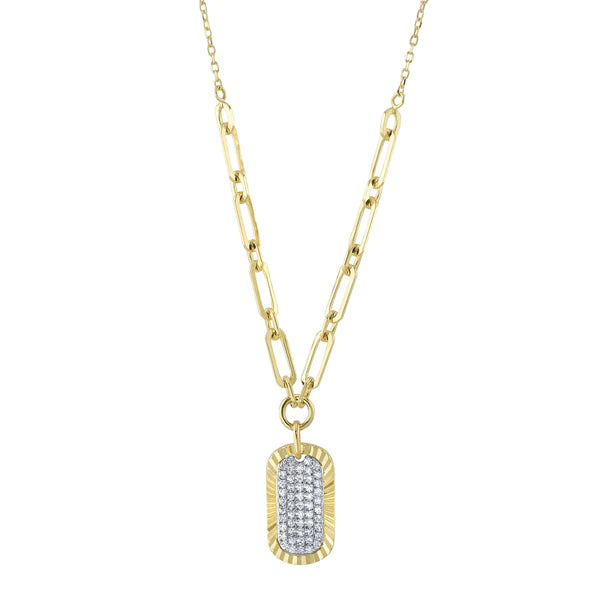 14K Gold Diamond Dog Tag Link Necklace