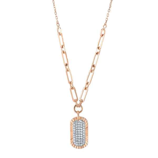 14K Gold Diamond Dog Tag Link Necklace