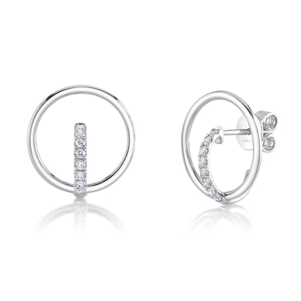 14K Gold Diamond Circle Stud Earrings