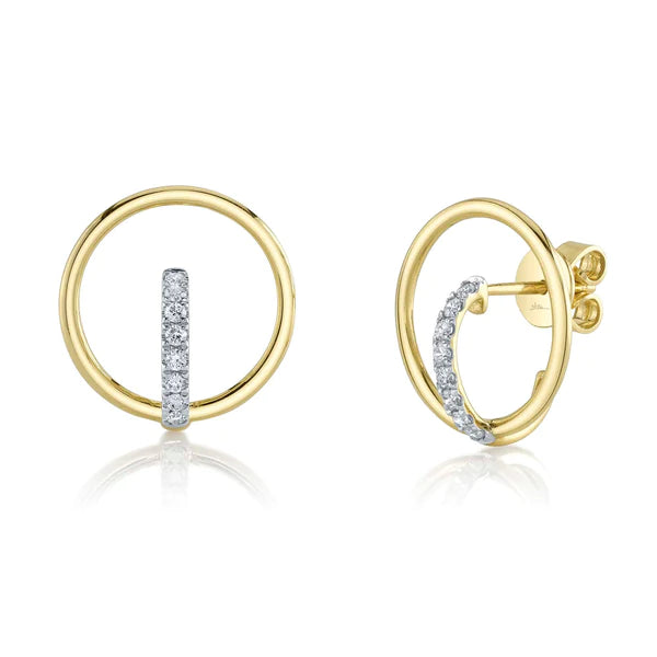 14K Gold Diamond Circle Stud Earrings
