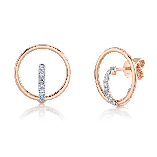 14K Gold Diamond Circle Stud Earrings