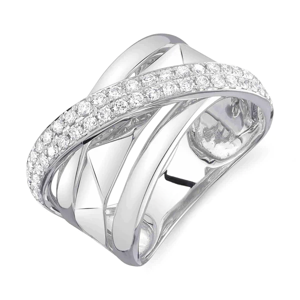 14K Gold Diamond Crossover Bridge X Ring