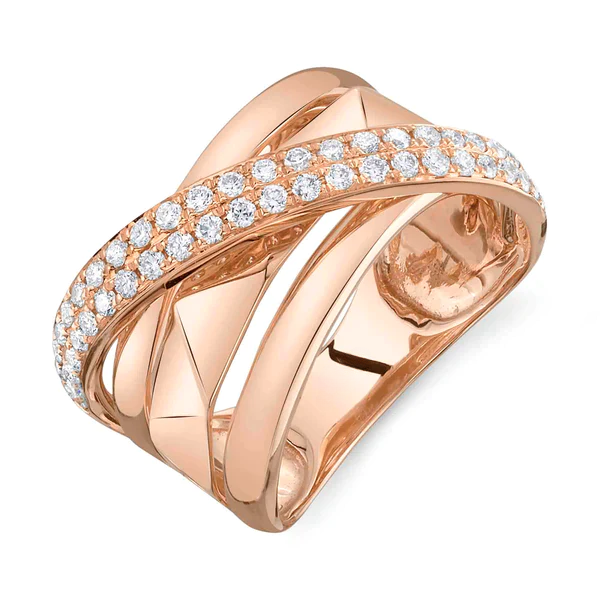 14K Gold Diamond Crossover Bridge X Ring