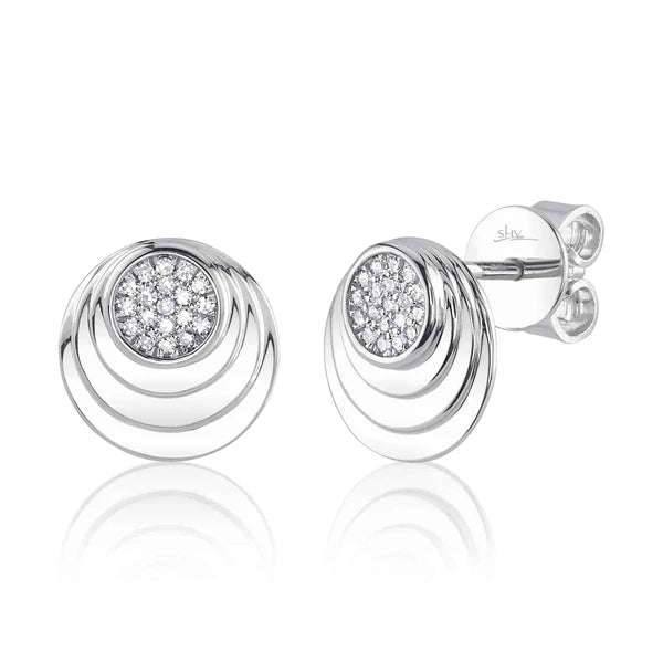 14K Gold Diamond Circle Stud Earrings