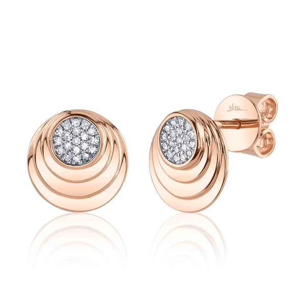 14K Gold Diamond Circle Stud Earrings
