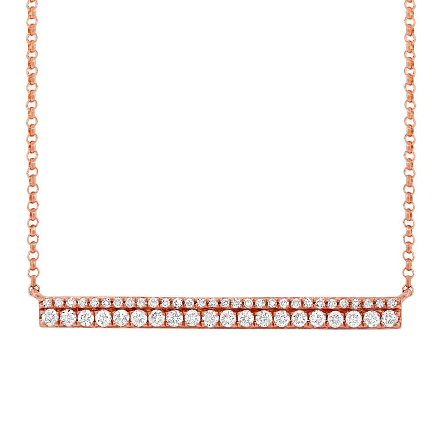 14K Gold 0.34 CT Diamond Double Row Bar Necklace