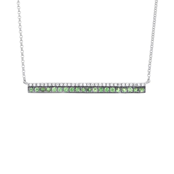 14K Gold Green Garnet Diamond Bar Pendant Necklace