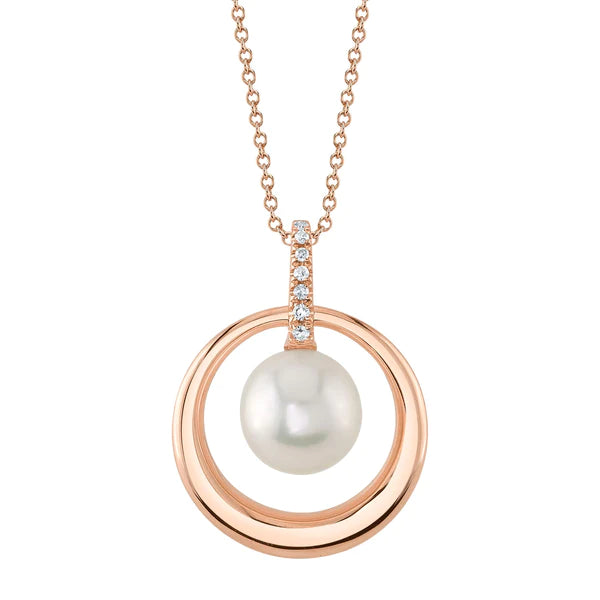 14K Gold Diamond Pearl Necklace