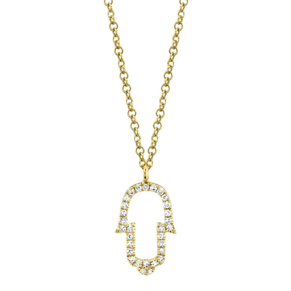 14K Gold Diamond Hamsa Pendant Necklace