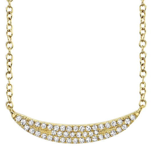 14K Gold Diamond Crescent Curved Pendant Necklace