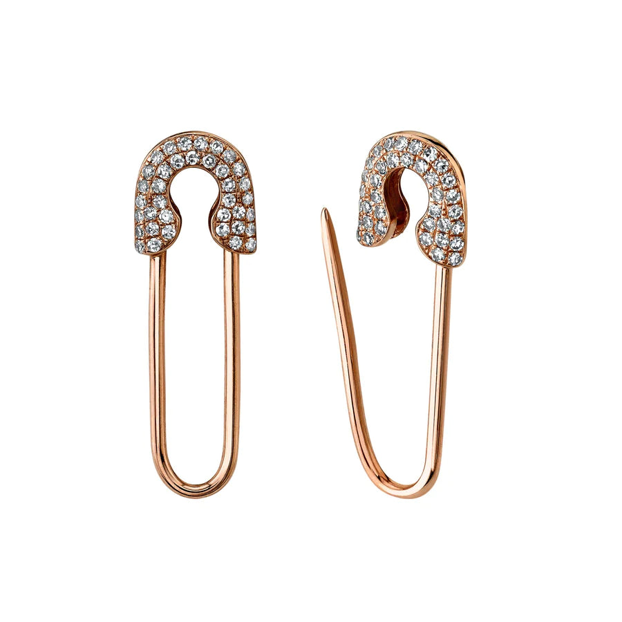 14K Gold 0.20 CT Diamond Safety Pin Earrings