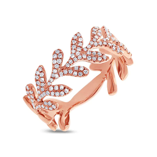 14K Gold 0.30 CT Diamond Leaf Cocktail Ring
