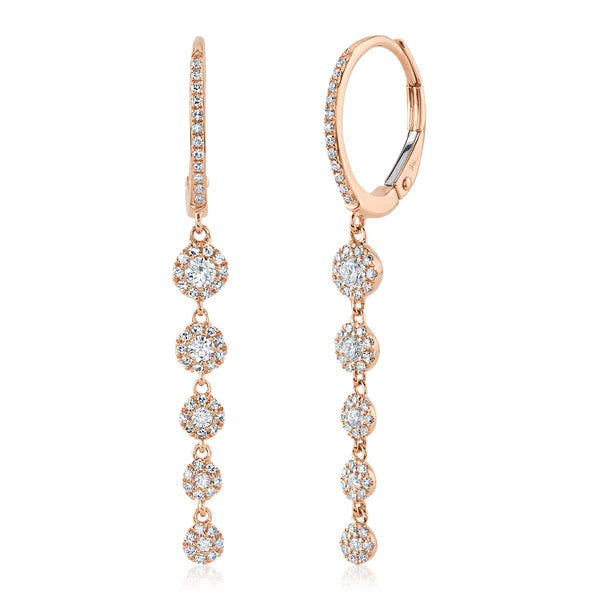 14K Gold Diamond Drop Lever Back Earrings