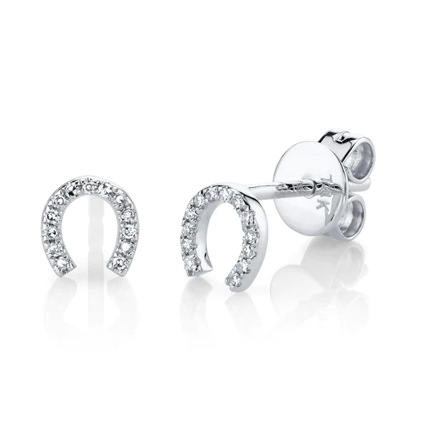 14k Gold Diamond Horseshoe Stud Earrings