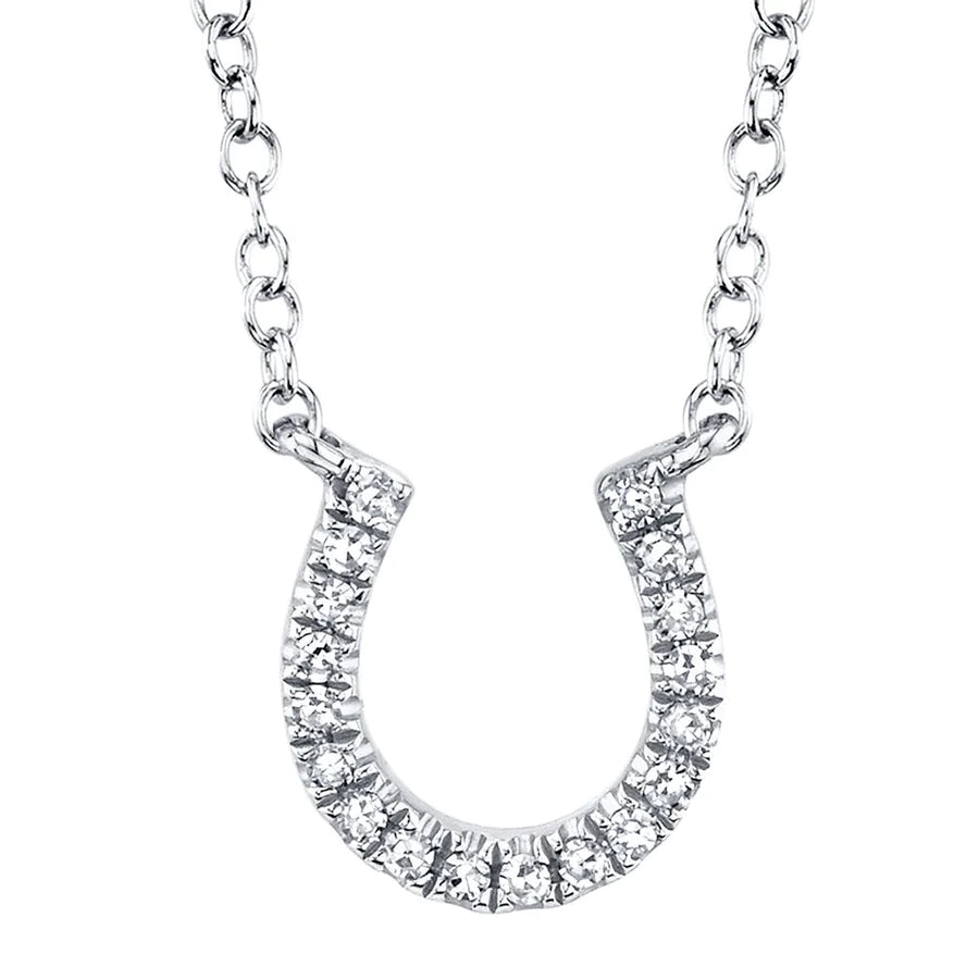 14K Gold 0.06 CT Diamond Lucky Horseshoe Necklace