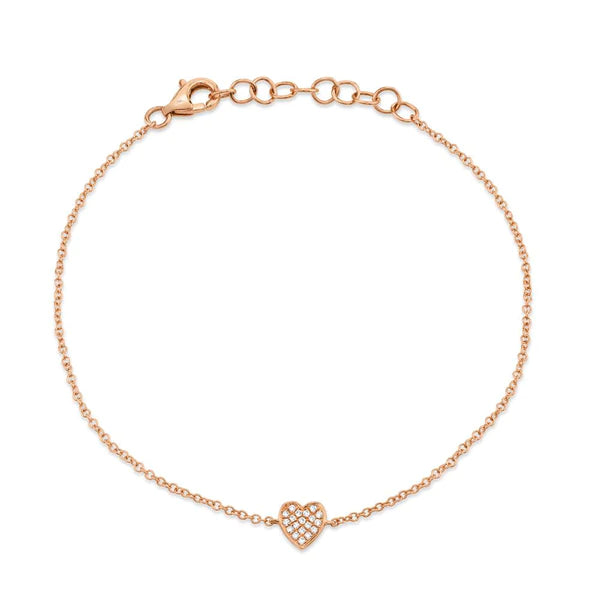 14K Gold Diamond Heart Anklet 9"