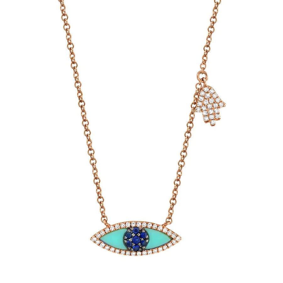 14K Gold 0.51 CT Diamond Evil Eye Hamsa Necklace