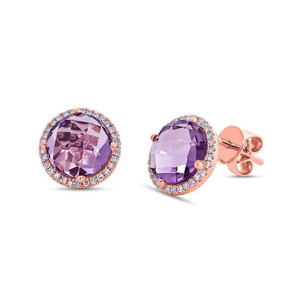 14K Gold 0.16 CT Diamond & 3.72 CT Amethyst Earrings