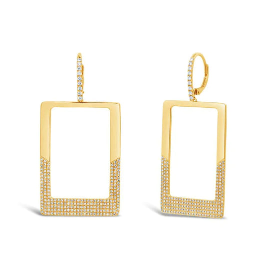 14K Gold Diamond Rectangle Earrings