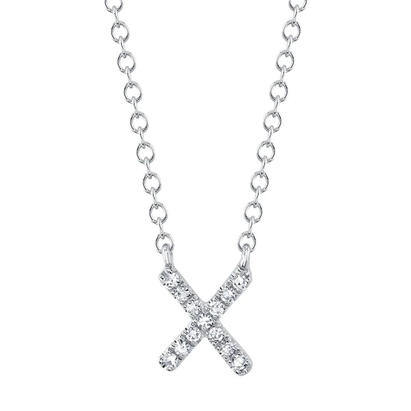 14K Gold Letter X Diamond Initial Pendant Necklace