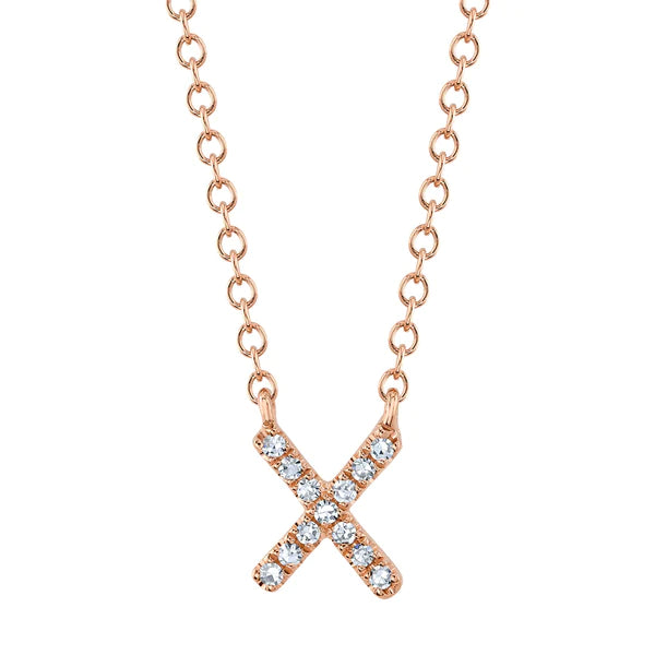 14K Gold Letter X Diamond Initial Pendant Necklace