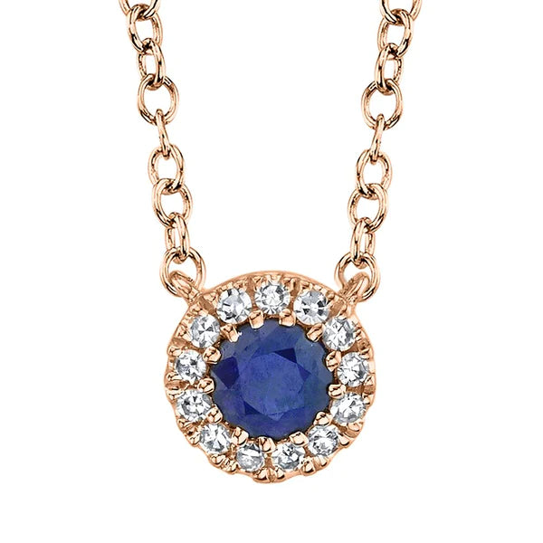 14K Gold 0.04 CT Diamond and 0.14 CT Blue Sapphire Necklace