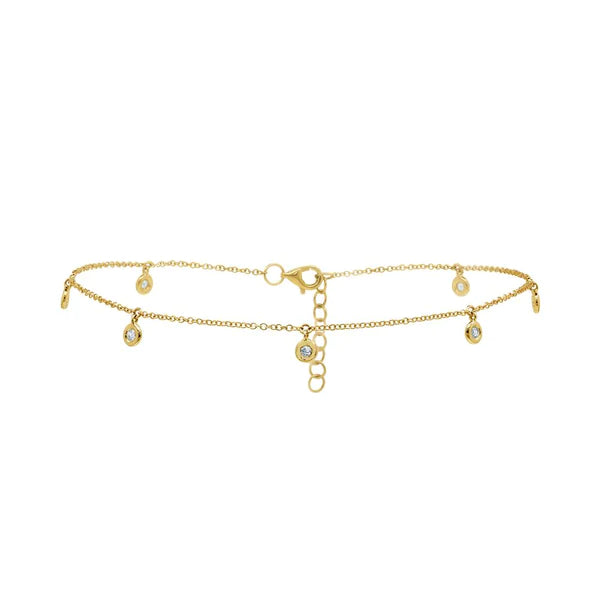 14K Gold Diamond Bezel Set Anklet 9"