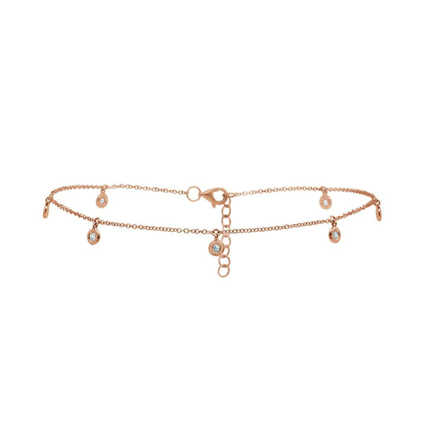 14K Gold Diamond Bezel Set Anklet 9"