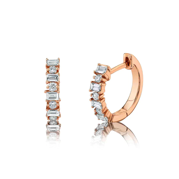 14K Gold Diamond Huggie Earrings