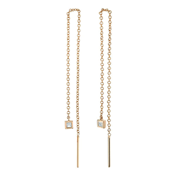 14K Gold Diamond Baguette Threader Earrings