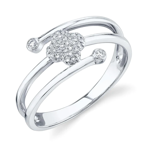 14K Gold 0.10 CT Diamond Clover Wrap Spiral Ring