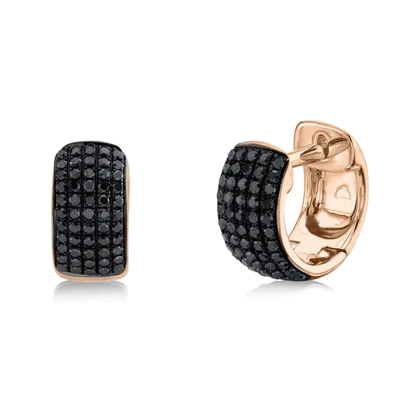 14K Gold Black Diamond Huggie Earrings