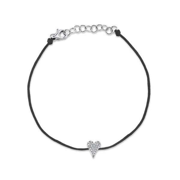 14K Solid Gold Diamond Heart String Bracelet