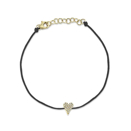 14K Solid Gold Diamond Heart String Bracelet