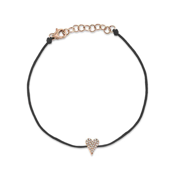 14K Solid Gold Diamond Heart String Bracelet